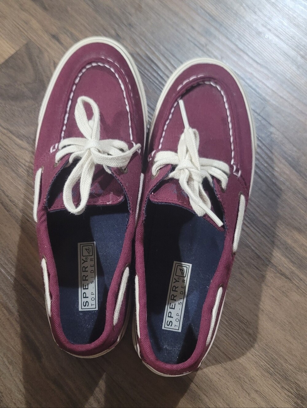 Sperry Burgundy Canvas Boat Shoes with Cream Laces